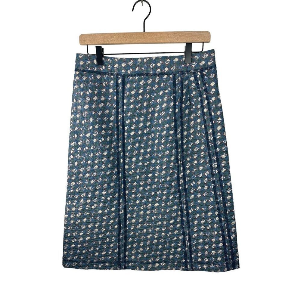 Anthropologie Parkinson Embroidered Blue Textured Floral Pencil Skirt Sz‎ 8